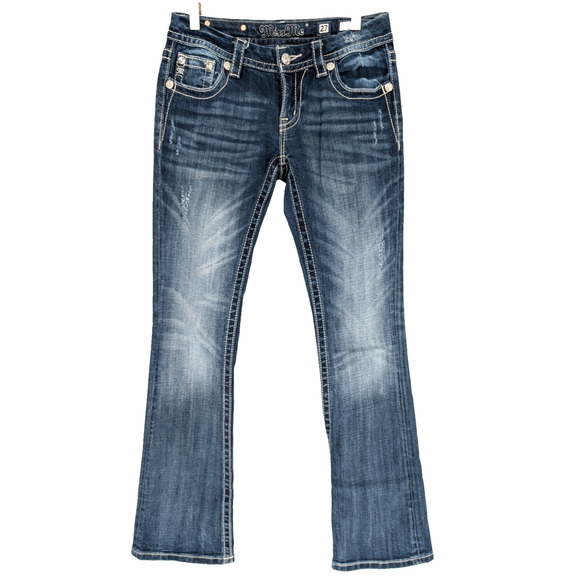 VTG Y2K Miss Me Sequin Vine Pocket Low Rise Boot Cut Distressed Bling Jeans 27 - Picture 2 of 15